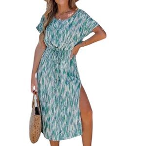 NWT CUPSHE Short Sleeve Drawstring Waist Side Slit Midi Dress Size Small